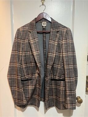 Anne Klein Brown and Cream Plaid Blazer